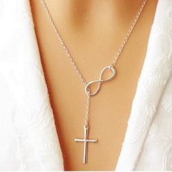 Women's Fashion Jewelry Silver Plated Infinity Cross Necklace 
