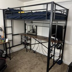 Twin Size Loft Bed With Desk And Shelves BED FRAME ONLY 
