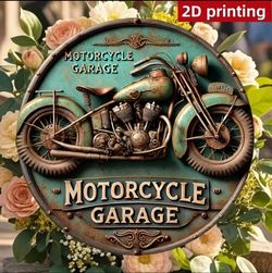 Vintage Motorcycle Garage Round Sign