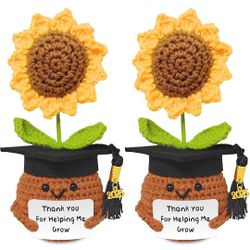 Teacher Appreciation Gifts, Handmade Crochet Sunflower Teacher Gifts, Thank You for Helping Me Grow, Daycare Teacher Appreciation Gifts for Women Men,