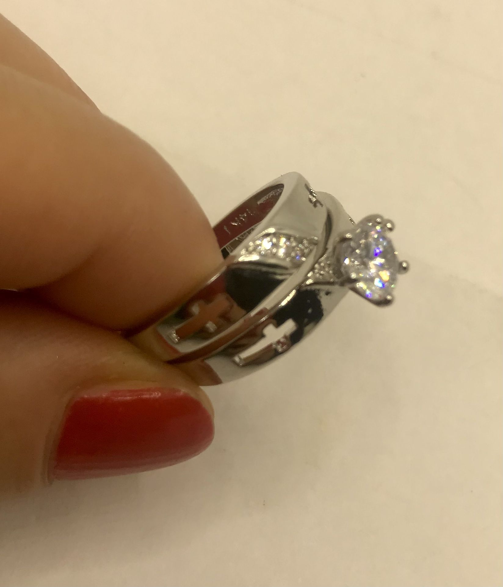 Cross Engraved Wedding/engagement Ring Size 7
