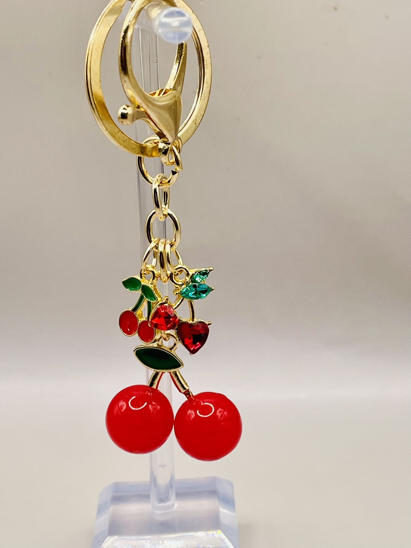 Cherry Enamel And Rhinestone Purse Charm And Key Chain
