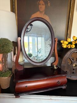 Vintage Mahogany Tabletop Vanity Mirror with Drawer