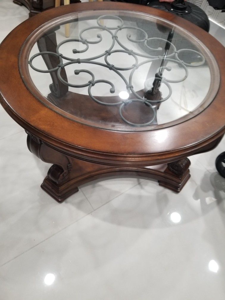 Price REDUCED 2 Tables  with Glass Table Top and Powder Coat Finish, Dark Brown