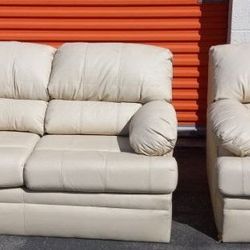 Set Clean Beige White Leather Sofa and Loveseat Love seat Cushion Soft