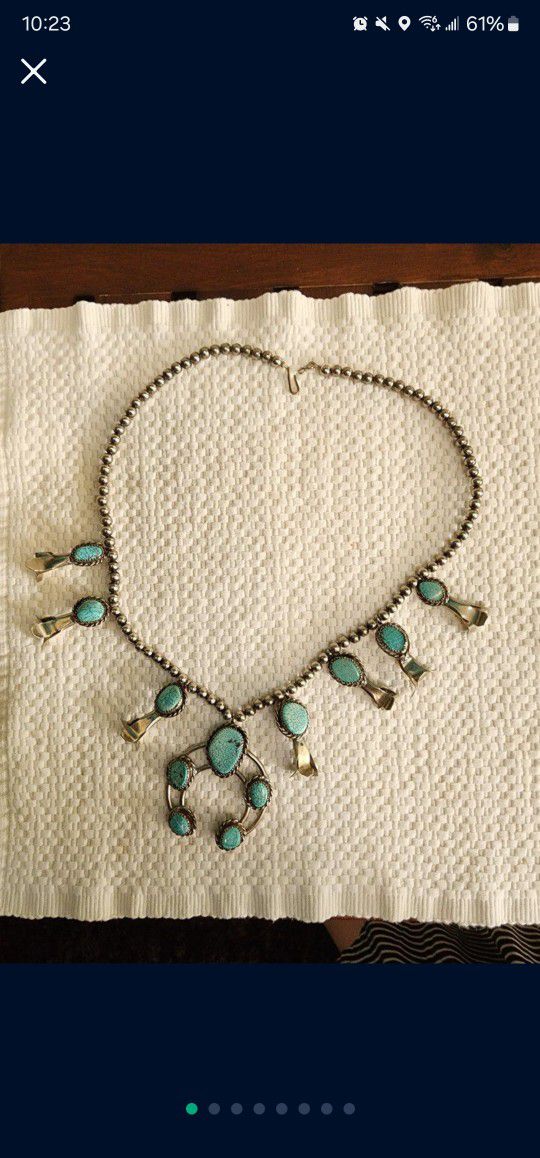 Turquoise & Silver Squash Blossom Necklace/Jewelry/Gift
