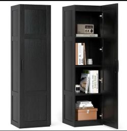 4-Tier Storage Cabinet (new) with Door Freestanding Bathroom Cabinet for Small Space Black