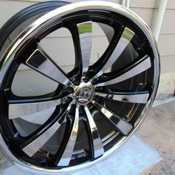 20X10 Gloss Black & Chrome Motiv Rims 5X115 & 5X108  40MM Offset