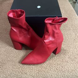 Steve Madden Red Mid Ankle Heeled Boots