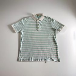 Burberry Brit Men’s Polo Shirt Large Striped Teal White Light Summer Shirt