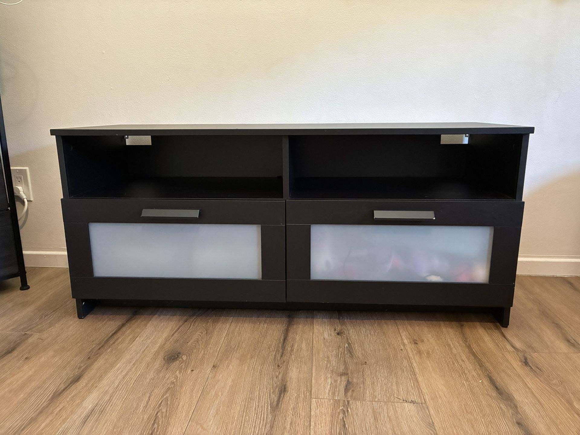 Modern TV Stand with Frosted Glass Drawers Black
