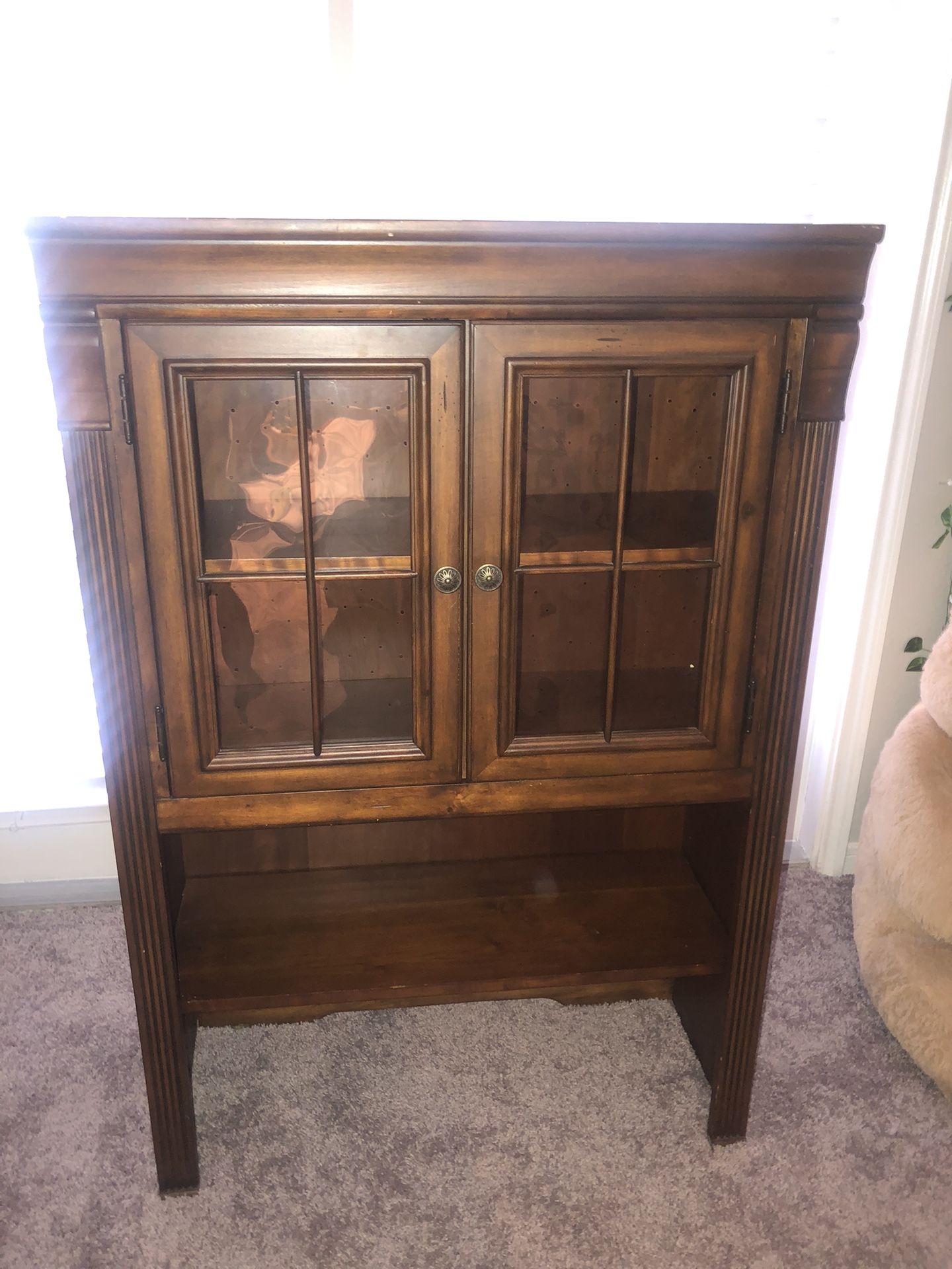 Antique Wood Drawer With Glass Display Case Cabinets Dresser Armoire 