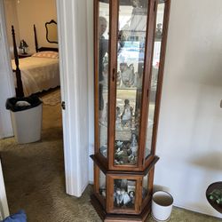 Vintage Lighted Multi Sided Curio Display Cabinet 