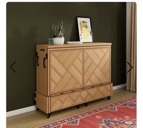 Queen Cabinet Bed with Mattress – Natural Wood / Hidden Guest Bed