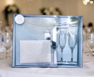 8pc BRIDAL GIFT SET guest book garter pen cake server bride groom glasses