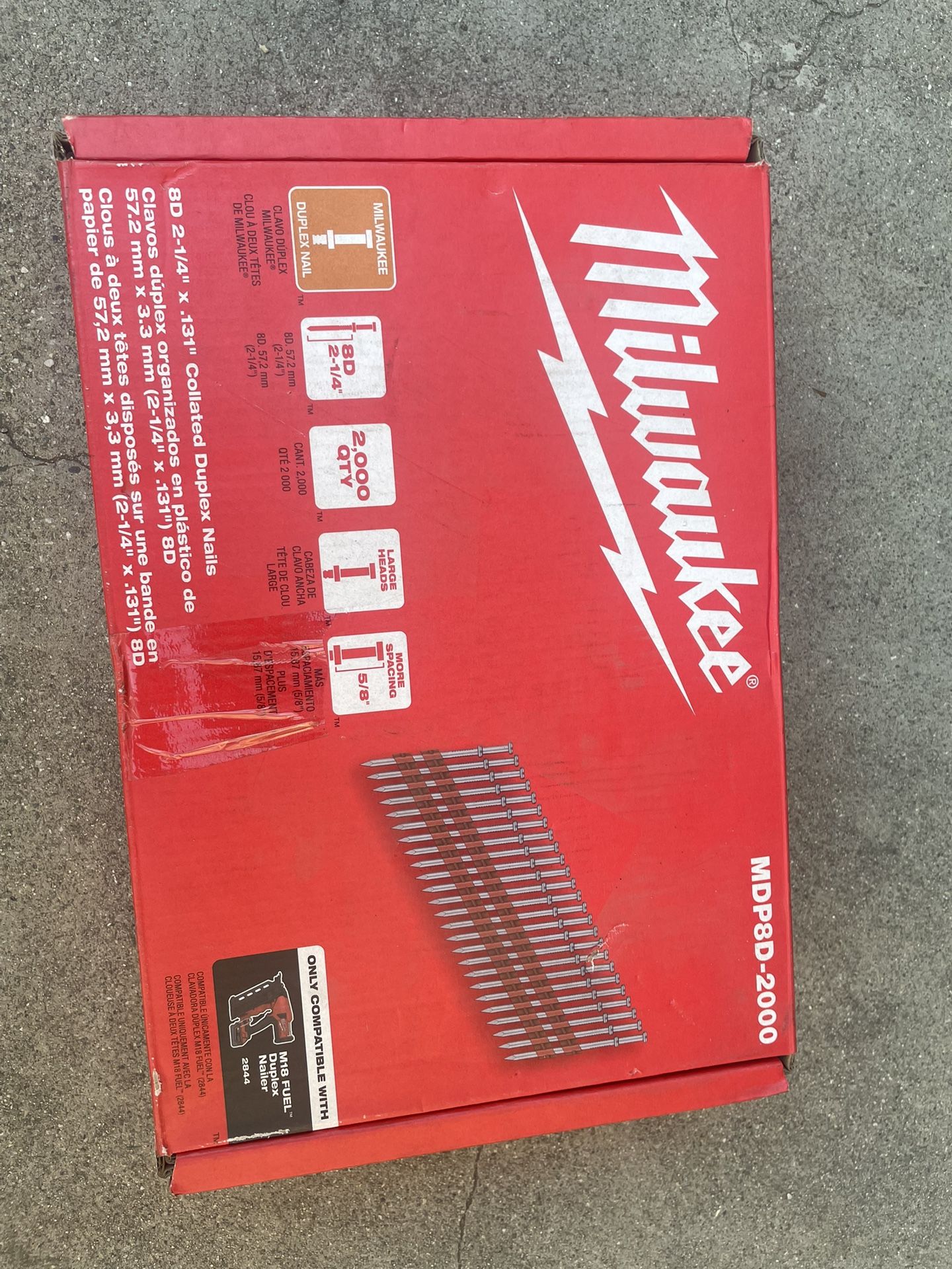 Milwaukee 8D 2 1/4 in. x .131 in. Collated 21 Degree Duplex Nails M18 FUEL Duplex Nailer (2000 Count)