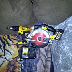 DeWalt Drill And Skill Saw With Battery Charger And One Battery 