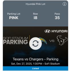 TEXANS vs CHARGERS - Pink zone Tailgating Parking Pass