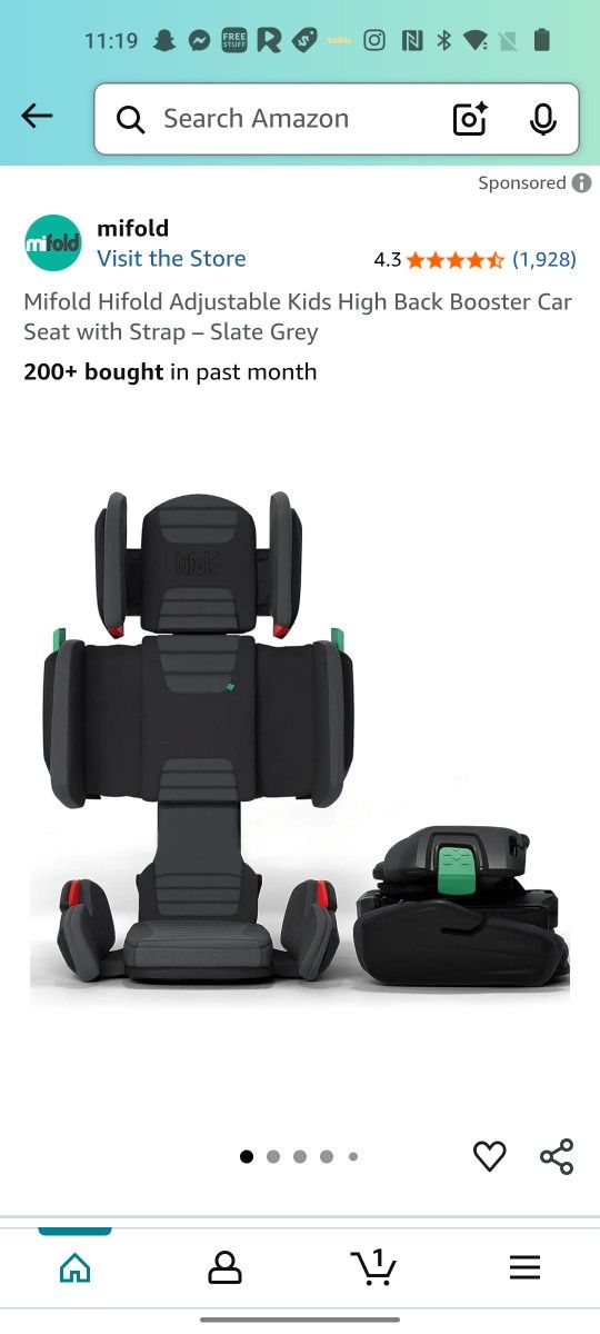 Mifold Hifold Adjustable Kids High Back Booster Car Seat with Strap – Slate Grey