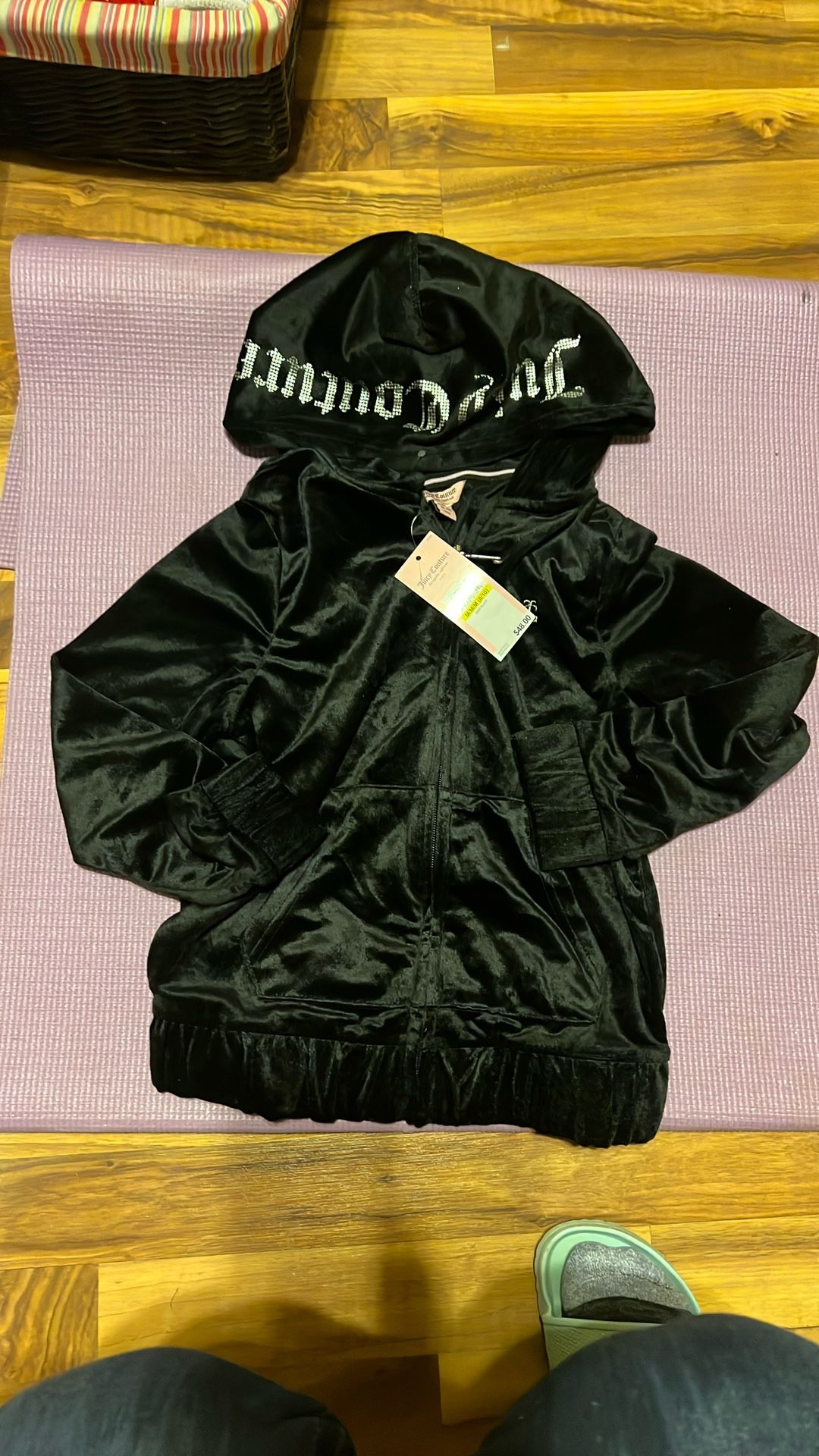 New Juicy Couture Velour Black Zipper Hoodie Size 8/10