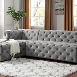 Brand New Light Gray Tufted Sectional 