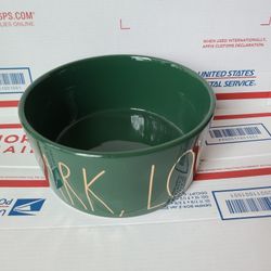 Rae Dunn Ceramic Dog Pet Bowl "BARK, LOVE" 6x2.5"