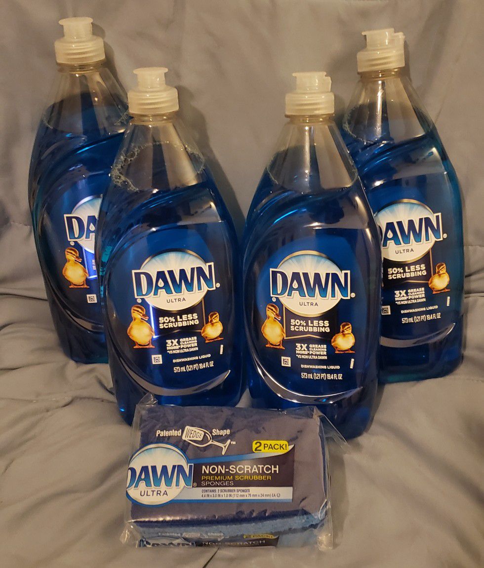 Dawn Ultra Dishwashing Liquid Dish Soap (4 Bottles) - Dawn Scrub Sponge No Scratch (2 Pack) - Brand New - Pick Up Northside