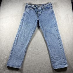 Levis Premium Wedgie Straight Jeans Women's 32  Blue Acid Wash High Rise #2A