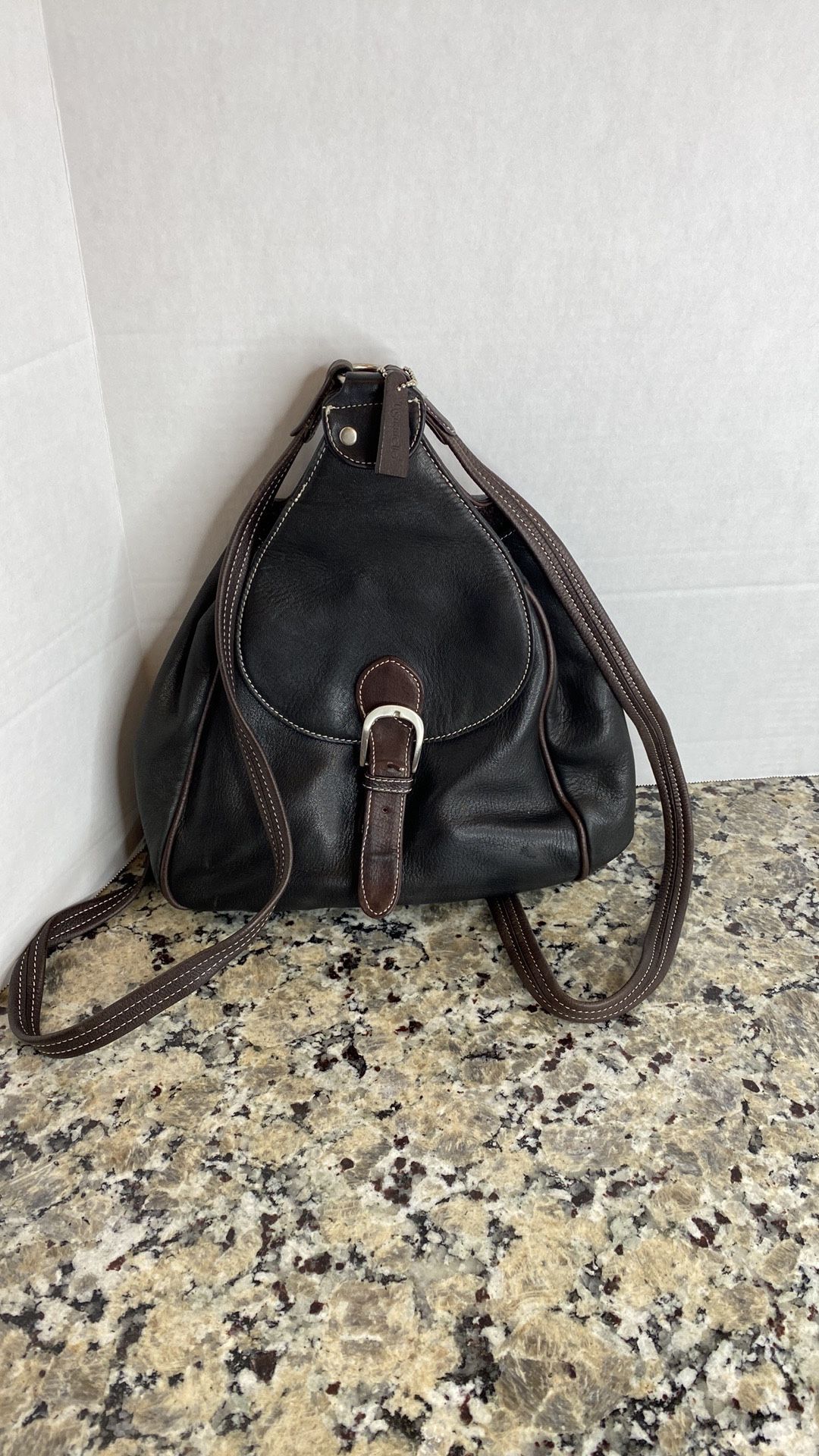 Tignanello Soft Leather Buckle Backpack Purse Brown Saddlebag
