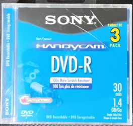 Sony Handycam DVD-R 30 Min 1.4GB Recordable Disc 3 PACK New Sealed