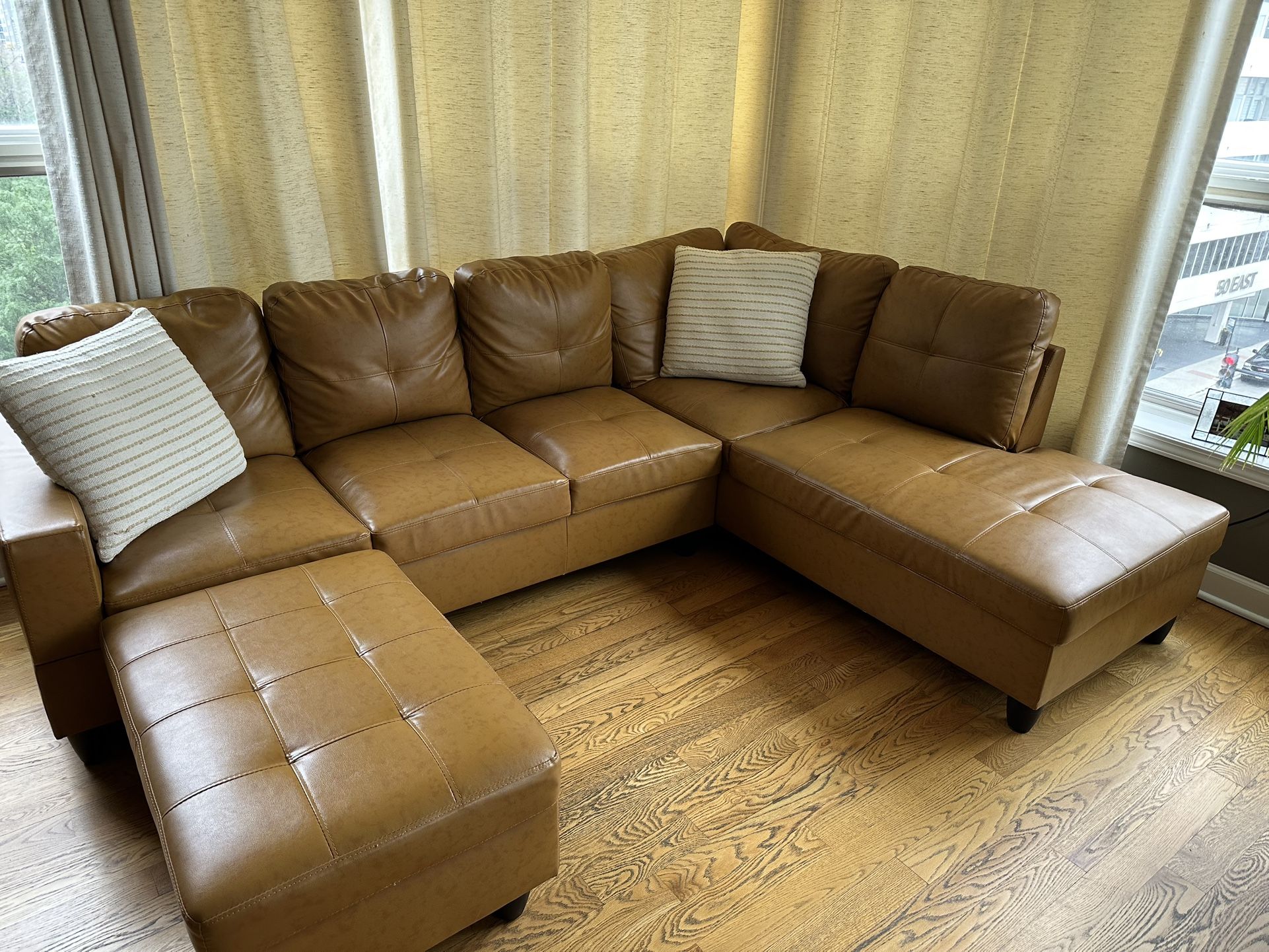 Faux Leather Sectional Sofa With Ottoman