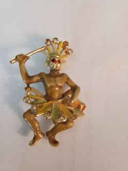 Vintage Enamel Warrior Figure Brooch Pin