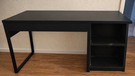 Black Desk with Side Shelves