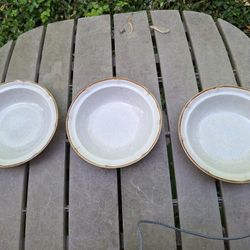 Set of Three Handpainted Stoneware Baroque Bowls