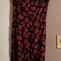 Vintage Paris Blues Rose Print Midi Dress 