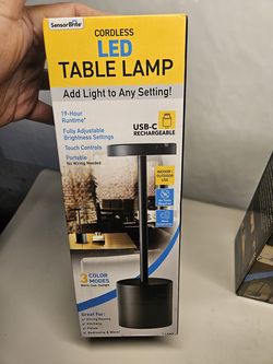 Sensor Brite Cordless LED Table Lamp, USB-C Rechargeable, Durable Construction, Black