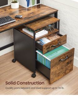 File Cabinet, Mobile Filing Cabinet with Wheels, 2 Drawers, Open Shelf, for A4, Letter Size, Hanging File Folders, Rustic Brown and Ink Black UOFC71X