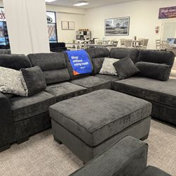 Black Sofa Sectional + Ottoman Set - Free Delivery 
