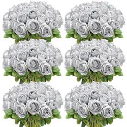 50 Pcs Artificial Rose Flower Realistic Silk Roses With Stem Bouquet Of Flowers Plastic Flowers Real Looking Fake Roses For Home Wedding Centerpieces 