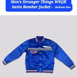 Men's Stranger Things WSQK Satin Bomber Jacket - Blue Brand New Target MEDIUM LARGE X LARGE AND XXL