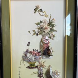 Large Vintage Chinese Shell Art Wall Panel (Mother of Pearl) 