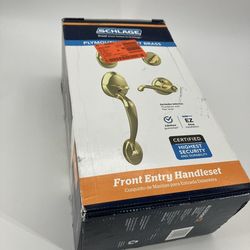 Schlage Plymouth Handleset and Flair Lever W/ Deadbolt Door Lock Bright Brass