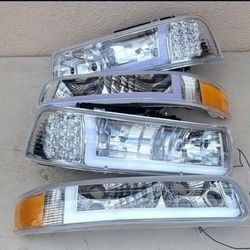 99-02 Chevrolet Silverado 00-06 Suburban Tahoe LED DRL Headlights Luces Micas Calaveras Faros Faroles Focos Headlamps Chevy 