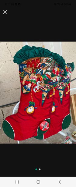 Large Fabric Christmas Stocking with Toy Print