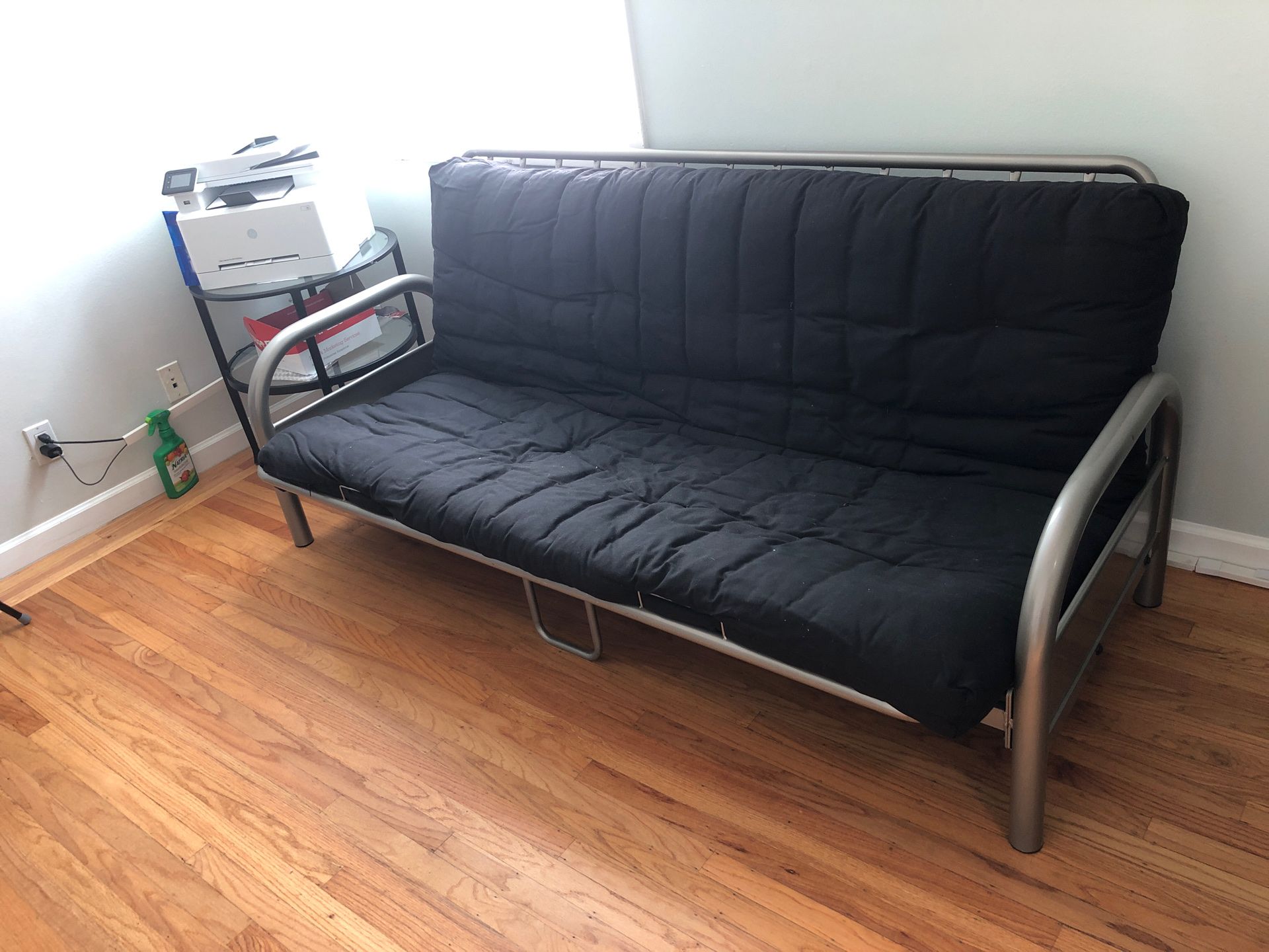 FUTON - Black cushion with gray metal frame