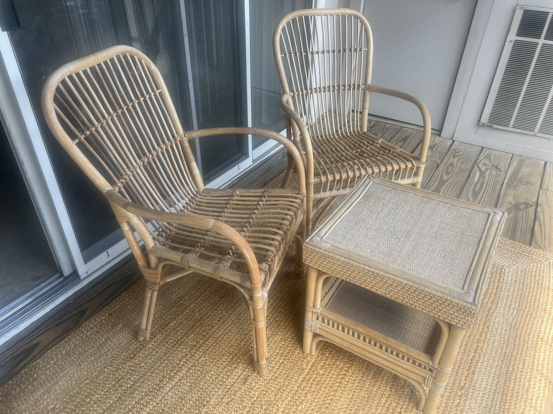 Rattan Chairs and Small Table Set