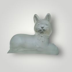 Vintage Frosted Glass Cat Laying Down with Bow Tie - Paperweight/Figurine