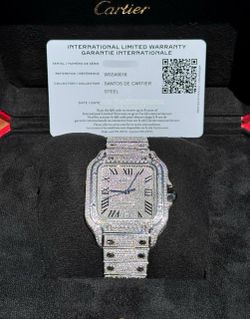 Cartier Santos 40mm Large diamond set iced out bussdown watch pave Roman dial