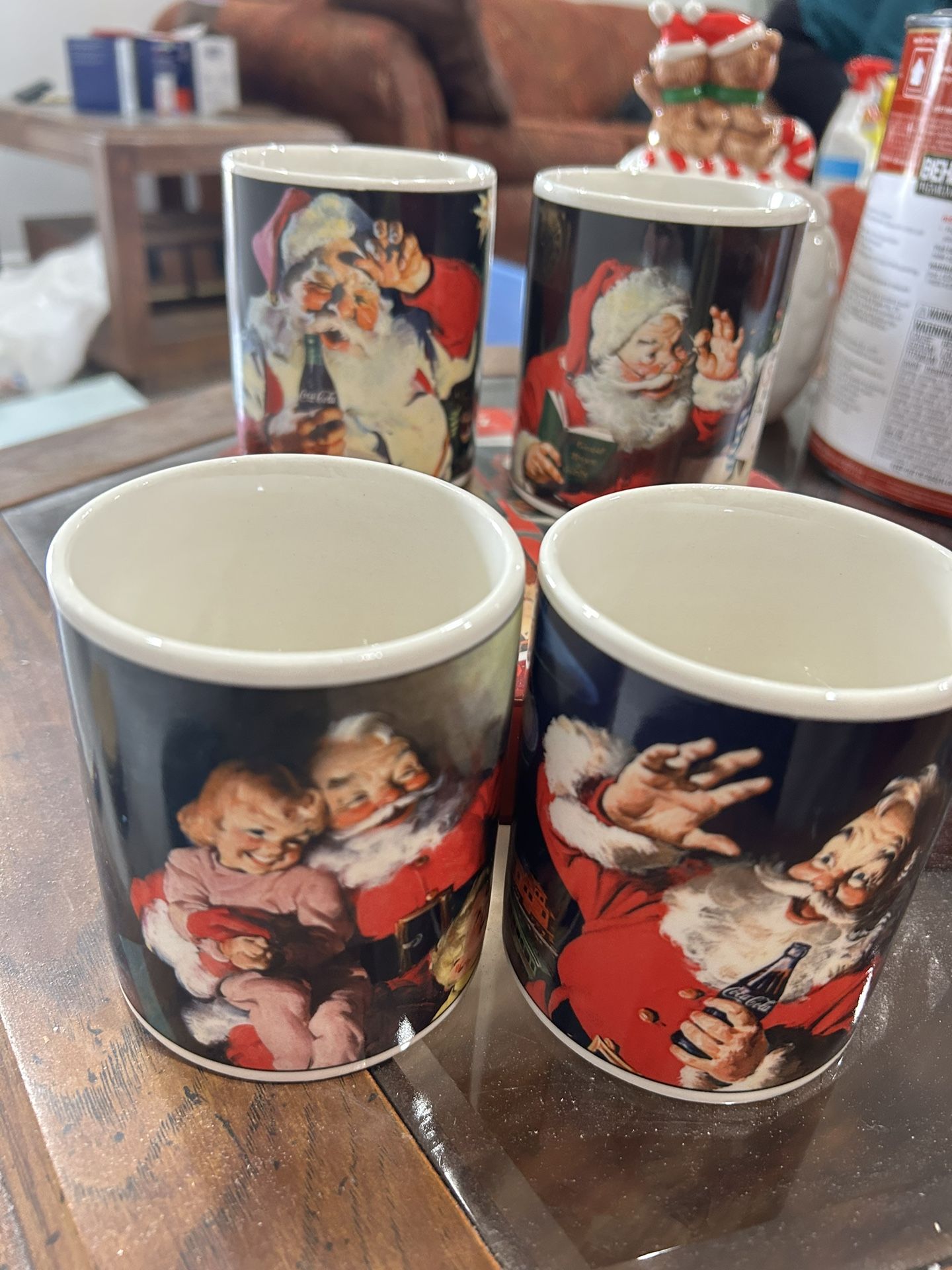 Vintage Christmas Coca Cola Stoneware Mugs Set Of Four