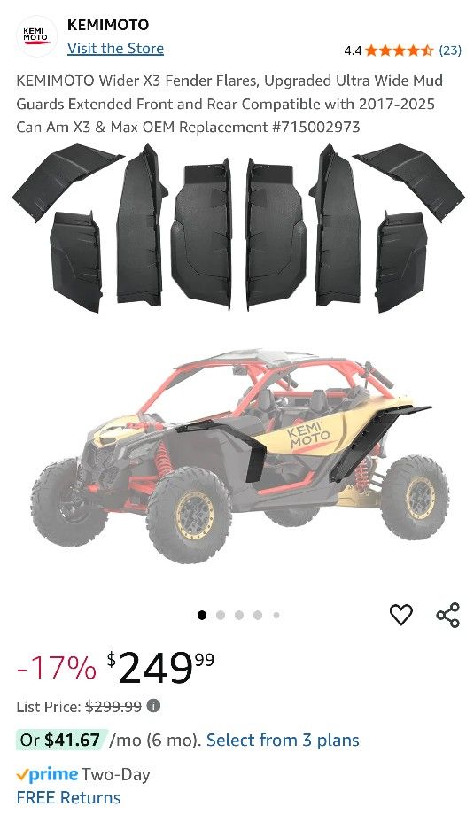 Kemimoto New Wider X3 Fender Flares, Ultra Wide Mud Guards Extended Front and Rear for 2017-2025
